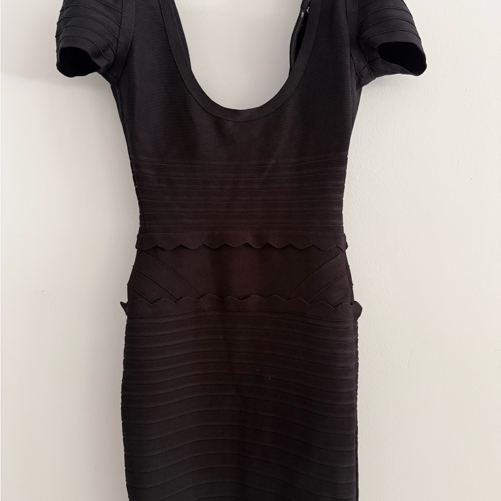 Herve Leger Black Short-Sleeve Bandage Mini Dress